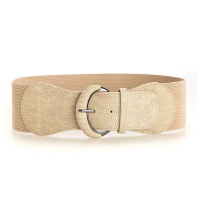 Cinto feminino fivela larga elástico elástico feminino couro sintético vestido cintura fina EUA - Imagem 1 de 4