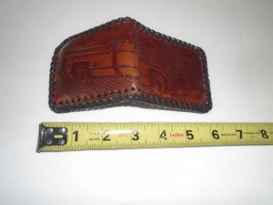 Cartera de cuero genuino vintage camioneta pequeña hecha a mano mini cartera marrón EE. UU. - Imagen 1 de 5