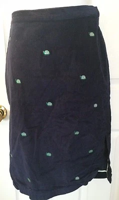 TIBI Corduroy Turtle Skirt Embroidered Navy Blue Pencil Straight Side Slit Sz 4 - Image 1 of 4
