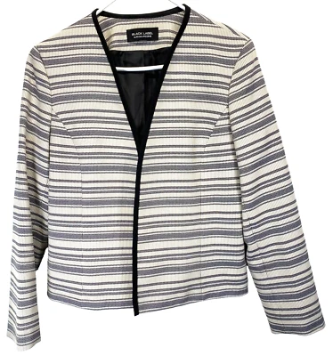 Black Label By Evan Picone White & Black Open Front Blazer Suit Jacket Size 16 - Image 1 of 4