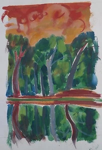 Trees & Sky Reflections in Water- Fauvist Painting-1969-August Mosca - Picture 1 of 3