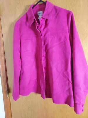 Chico's Size 1 size 8 Suede Like Fuchsia Shirt Jacket Soft GUC womens - Image 1 of 4