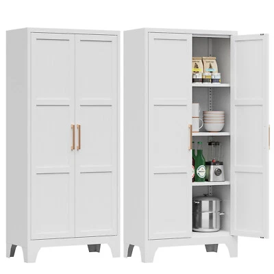 Metal Storage Cabinet 61"H with Adjustable Shelves&Doors for Kitchen Home White - Image 1 of 4