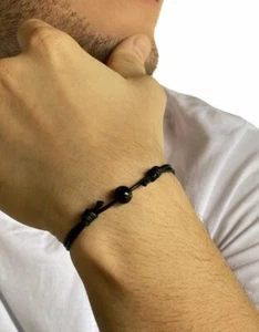 Black tourmaline adjustable cord bracelet talisman energy shield protection men - Picture 1 of 8