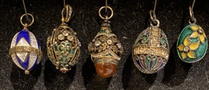 RUSSIAN Sterling Cloisonne ENAMELED EGG Charm Pendant VTG Lot of 5 RARE-EX COND - Picture 1 of 23