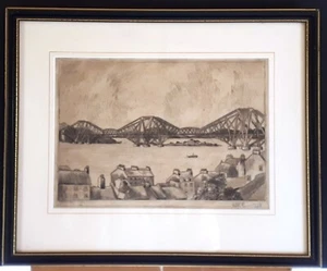 Robert Barrie Forth Bridge Scotland 1928 original vintage print drypoint etching - Picture 1 of 5