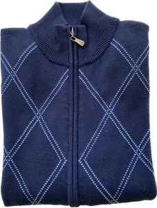Brooks Brothers Men's Front Full Zipper Cardigan Argyle Sweater Navy Size L - Picture 1 of 3
