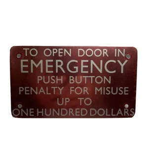 Vintage Emergency Door Sign Transport Bus Coach Penalty Metal Sign Red Warning - Picture 1 of 5