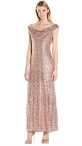 CACHET Sequin Cowl Neck Gown Rose Dress. - Picture 1 of 2