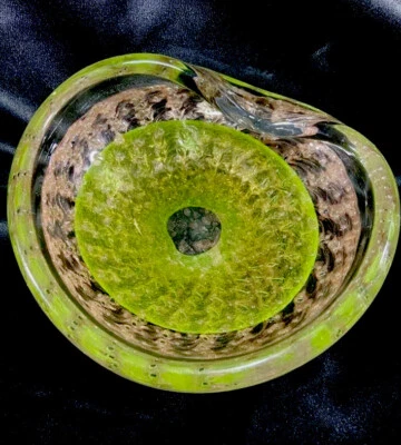 Cinzeiro de charuto Murano Art vidro pinçado tigela verde limão aventurina Bullicante MCM - Imagem 1 de 4