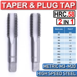 2 in 1 HSS Taper & Plug Tap Set M3-M20 Right Hand Thread Cutter Taps for Metal - Picture 1 of 24