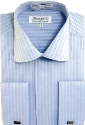 Camisa de vestir clásica a rayas de mezcla de algodón para hombre #30 puño francés jacquard Foto 1 de 4