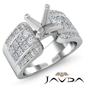 Round & Princess Pave Diamond  Engagement Invisible Set Ring 14k Gold 1.14Ctw. - Picture 1 of 24