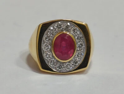 10k Yellow Gold 1.40 Ct Natural Ruby and Lab Grown Diamonds Men's Wedding Ring - Image 1 of 4