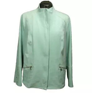 Chico's Micro Suede Hidden Zip Laced Cuffs Moto Blazer Light Turquoise 2 (12/14) - Picture 1 of 24
