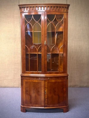 Attractive Vintage Bow Front Reprodux Yew Bevan Funnell Corner Drinks Cabinet - image 1 of 4
