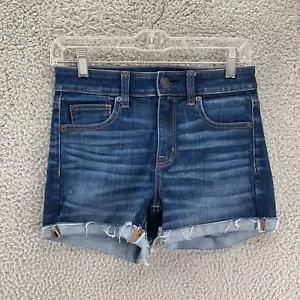 Pantaloncini corti American Eagle elasticizzati super hi rise vita alta jeans denim taglia 4 - Foto 1 di 13