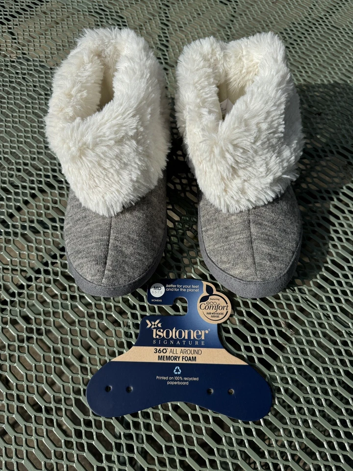 Nuevo~Isotoner~Zapatillas Mujer~Puño Sherpa~Suelas de Goma~Talla 6 1/2 - 7 1/2~BR Foto 1 de 4