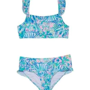 Lilly Pulitzer Kids Giana UPF 50+ Bikini Swimsuit 12 Blue Ibiza Cabana - Picture 1 of 8