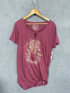 Camiseta para mujer Hard Rock San Antonio con nudo lateral silueta de guitarra de lámina borgoña (XL) - Imagen 1 de 7