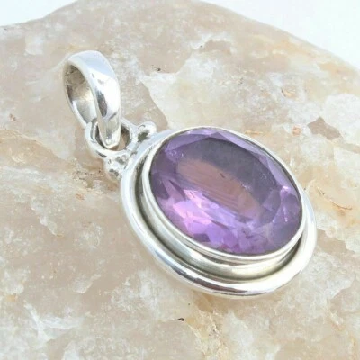 Pendente Ovale In Amatista Viola In Argento Sterling 925 Regalo Di Natale - Immagine 1 di 4