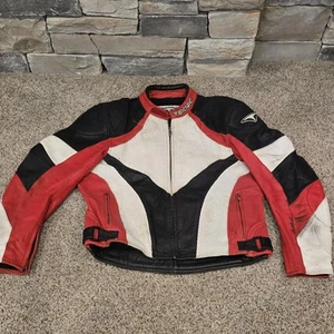 Teknic Motorcycle Leather Racing Jacket Men's Adult 48 58 Red Black White - Picture 1 of 16