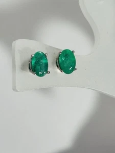 emerald earrings 14k white gold 1.10ct total natural 6.2-4.2mm oval prong set - Picture 1 of 6