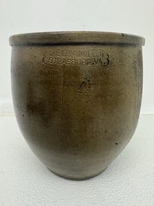 A+ Antique Salt Glazed Stoneware "GEO W MILLER STRASBURG VA" STAMPED Crock - Picture 1 of 9
