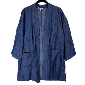 Eileen Fisher kleine lange offene Strickjacke Jacke blau Lyocell Taschen - Bild 1 von 7