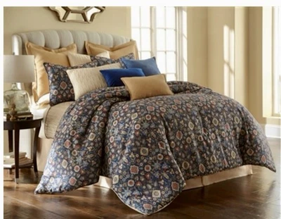 Sherry Kline Theresa King Comforter Blue Red Floral Paisley Needs Dry Cleaning - Image 1 of 4