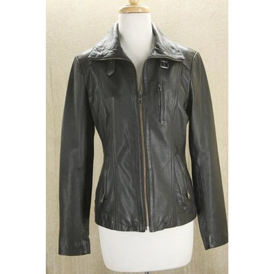 Andrew Marc Trooper Black Leather Biker Bomber Jacket Size XS New $495 Women's - Image 1 of 4