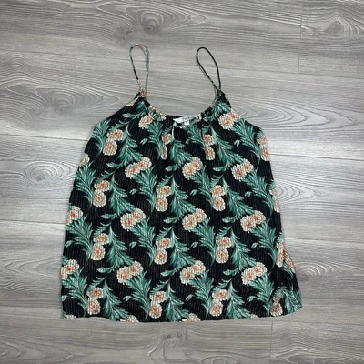 Tucker Silk Floral Striped Tank Top Metallic Threading Sleeveless Blouse S - Image 1 of 4