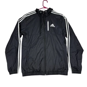 Giacca a vento Adidas uomo nera 3 strisce taglia S full zip con cappuccio atletica - Foto 1 di 7