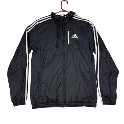 Chaqueta cortavientos Adidas negra de 3 bandas para hombre talla S cremallera completa con capucha atlética Foto 1 de 4