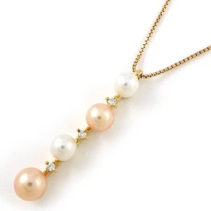 TASAKI Necklace 2 color Pearl 3 Point Diamond 750(18K) Yellow Gold - Picture 1 of 9
