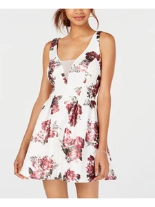 CRYSTAL DOLLS Womens White Floral Sleeveless Scoop Neck Mini Dress 9 - Picture 1 of 4