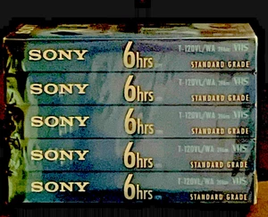 5 Stück Sony leere VHS Kassetten 6 Stunden T-120 versiegelt - Bild 1 von 1