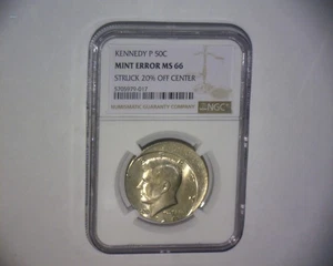 XXX9 P KENNEDY HALF DOLLAR🌟 20% OFF CENTER 🌟 MS 66 ! 🌟RARE🌟US ERROR COIN - Picture 1 of 11