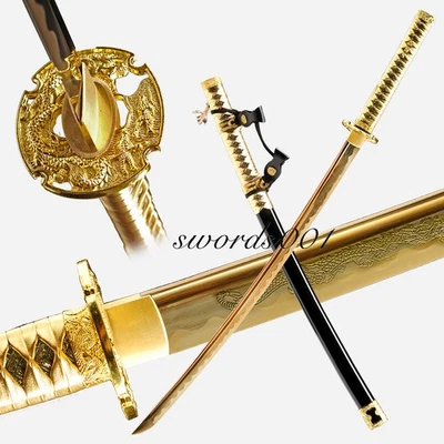 Dragon Engraved Blade Japanese Katana Carbon Steel Sword Dragon Tsuba Tachi Saya - Image 1 of 4