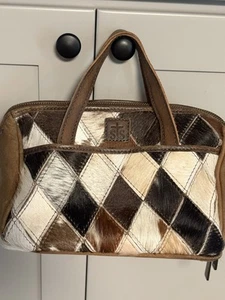 STS Ranch Wear sac à main sacoche diamant patchwork cuir de vache cuir marron double main - Photo 1/24