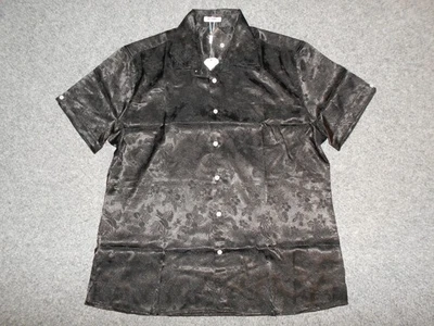 COOFANDY NEW! W/TAGS MENS XL SATIN BLACK ALL OVER FLORAL FLOWER PRINT SS SHIRT - Image 1 of 3