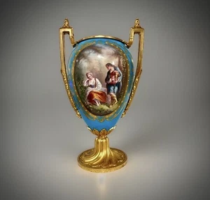 Sevres Style Vase Ormolu Mounted Turquoise-Ground painted Late 19th Century - Picture 1 of 24