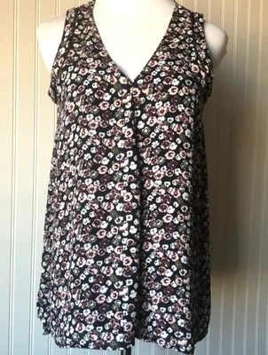 JOE FRESH Azul/Mauve/Oliva FLORAL BLUSA SIN MANGAS Fluido Georgette Cuello en V Talla M Foto 1 de 4