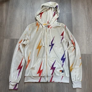 Chaqueta con capucha de terciopelo con cremallera completa Aviator Nation Lightning Bolt para mujer talla pequeña” - Imagen 1 de 7