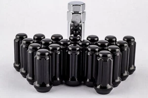 Set 20 14mm x 1.5 Black Spline Long Tuner Lug Nuts w/ Key 1.9" Tall W1014STB - Picture 1 of 4