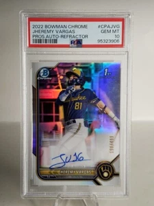 Jheremy Vargas 2022 Bowman 1st Prospect refractor cromado automático/499 PSA 10 - Imagen 1 de 3