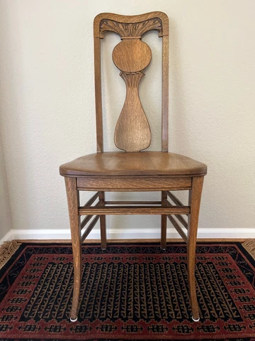 Antique American carved oak dining chairs set of 6 Cover