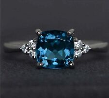 925 Solid Sterling Silver Natural London Blue Topaz Cut & Zircon Wedding Ring,