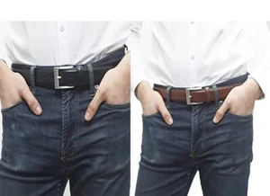 Genuine Leather Dress Belt For Men - Men's Belts For Suits, Jeans and Uniform - Picture 1 of 14