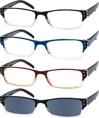 Eyekepper 4-pack Spring Hinges Rectangular Reading Glasses IncL Sunshine +2.0